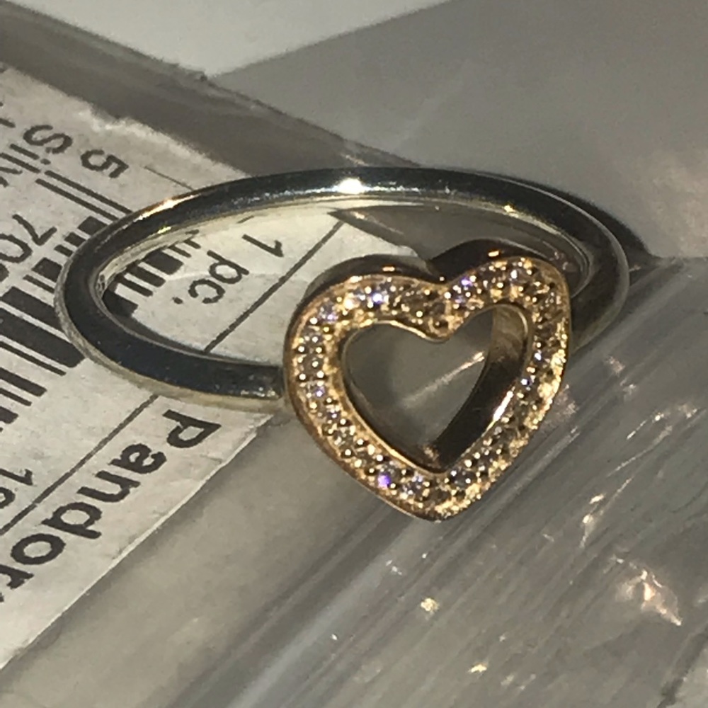 Pandora Gold Heart Ring with Clear Stones